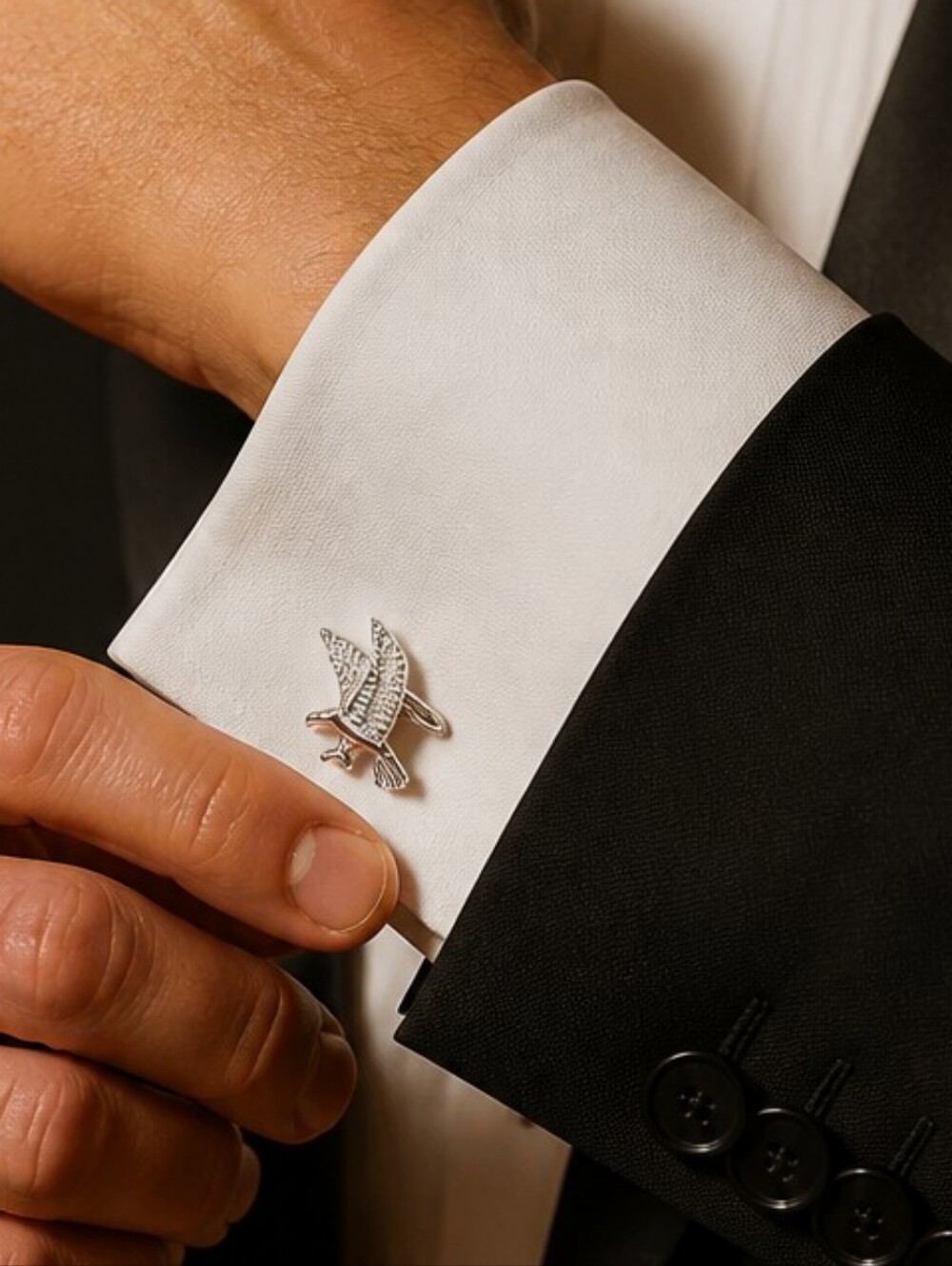 Eagle Cufflinks Silver Flying Spread Wings Patriotic Americana Veteran Mens Gift